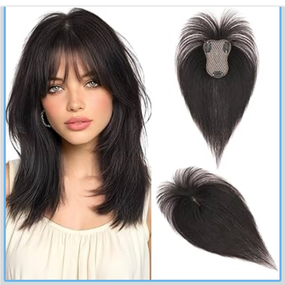 Hairro Clip In Hair Topper With Bangs  Off Black 10 Inches 20g